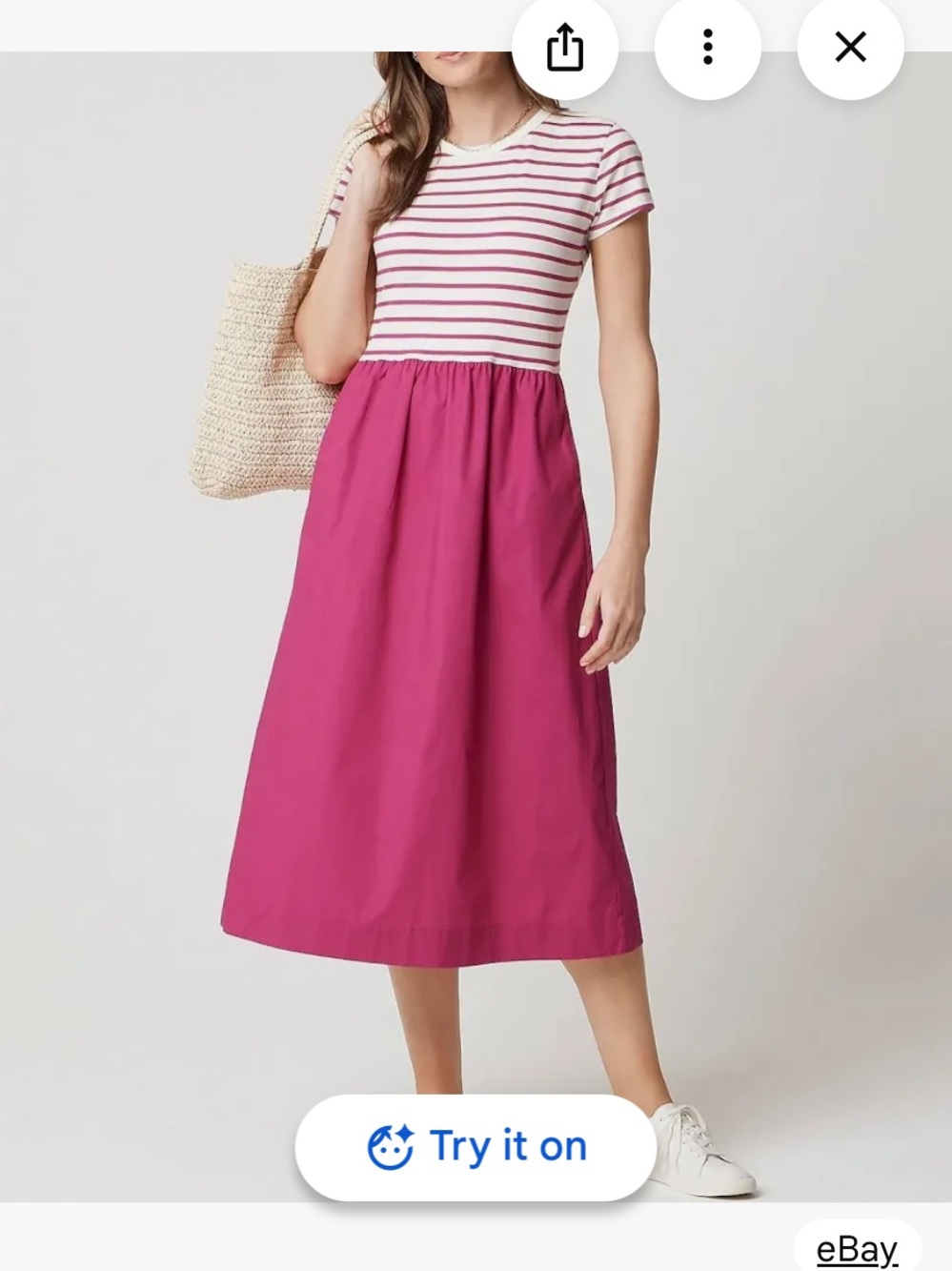 Striped Tee & Fuchsia Midi Skirt Dress - Brand: J Crew